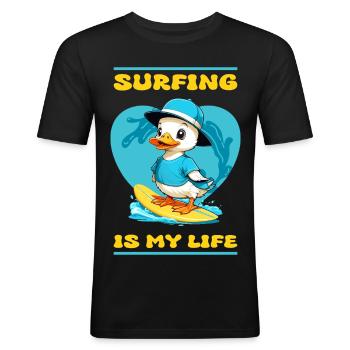 Cute Surfer Duck - Men's Slim Fit T-Shirt - black - Front - Nik (191cm)