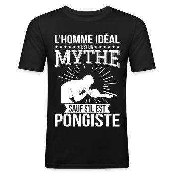 L’homme idéal un mythe sauf s’il est pongiste - T-shirt près du corps Homme - noir - Devant - Nik (191cm)