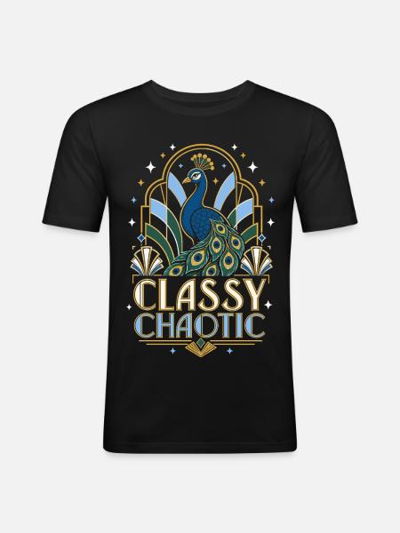 Classy Chaotic Pfau Art Deco - Männer Slim Fit T-Shirt - Schwarz