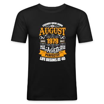 Augustus 1979 - Mannen slim fit T-shirt - zwart - Voor - Nik (191cm)