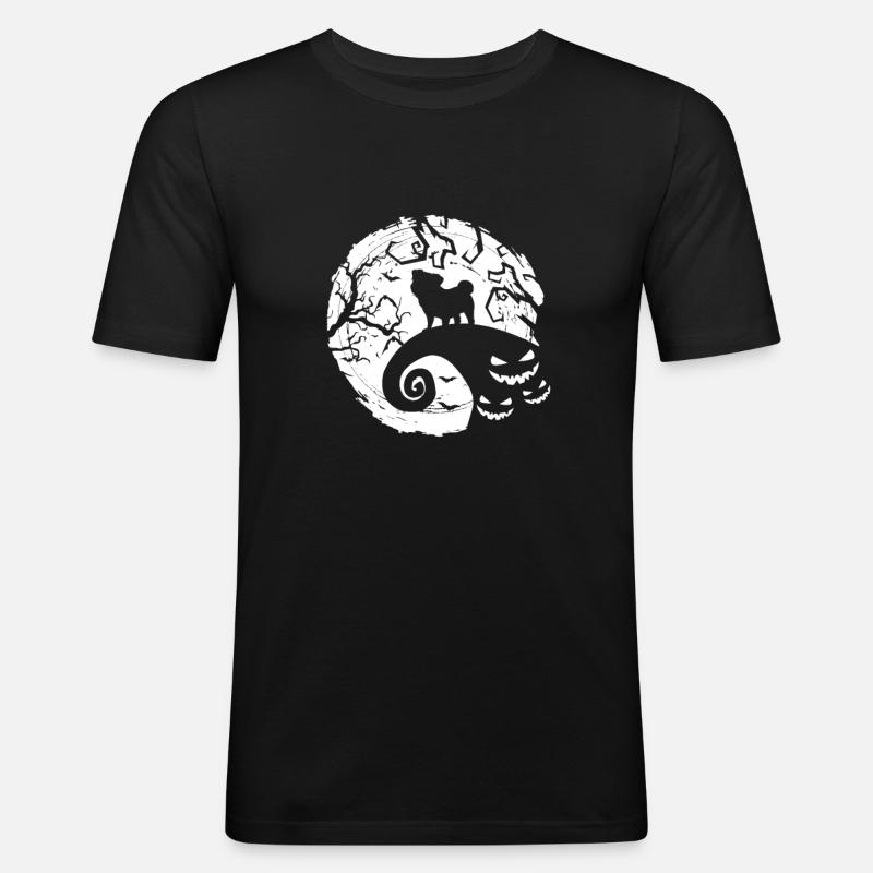 Halloween Mops - Männer Slim Fit T-Shirt - Schwarz