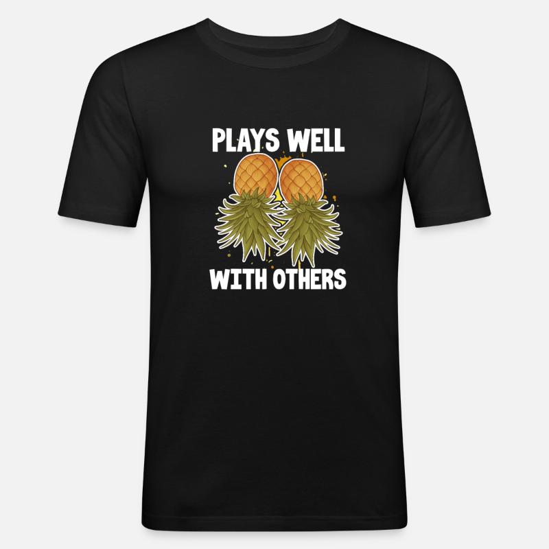 Ananas - Männer Slim Fit T-Shirt - Schwarz