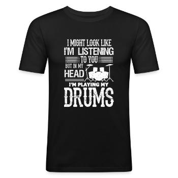 Schlagzeug Schlagzeuger Drummer Band Geschenk - Männer Slim Fit T-Shirt - Schwarz - Vorne - Nik (191cm)