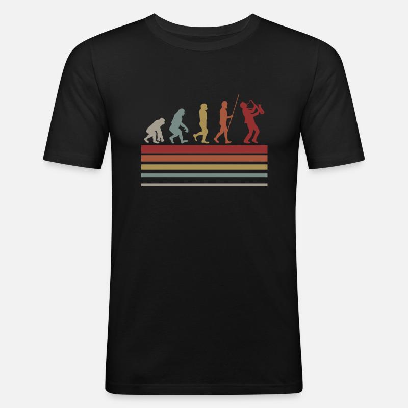 Saxophon Evolution Saxophonist Musiker Geschenk - Männer Slim Fit T-Shirt - Schwarz