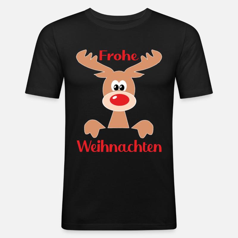 Rentier Advent - Männer Slim Fit T-Shirt - Schwarz