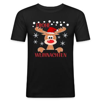 Frohe Weihnachten Rentier Schnee Geschenkideen - Männer Slim Fit T-Shirt - Schwarz - Vorne - Nik (191cm)