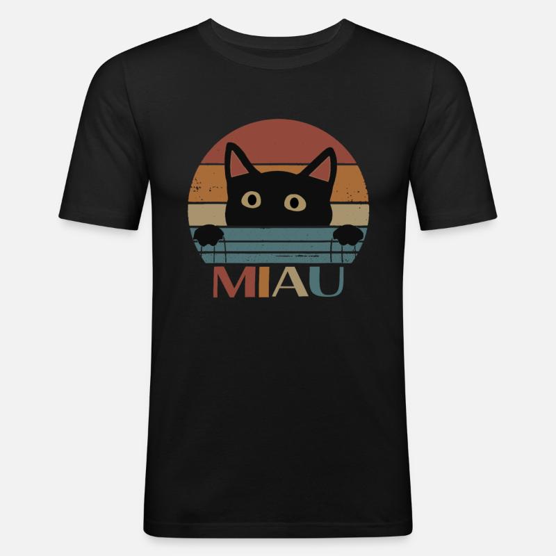 Katze Miau - Männer Slim Fit T-Shirt - Schwarz