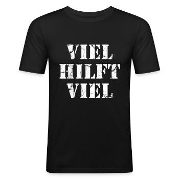 Viel Hilft Viel Bodybuilding Gym Fitness - Männer Slim Fit T-Shirt - Schwarz - Vorne - Nik (191cm)