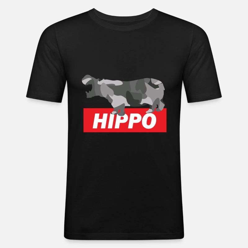 Nilpferd - Männer Slim Fit T-Shirt - Schwarz