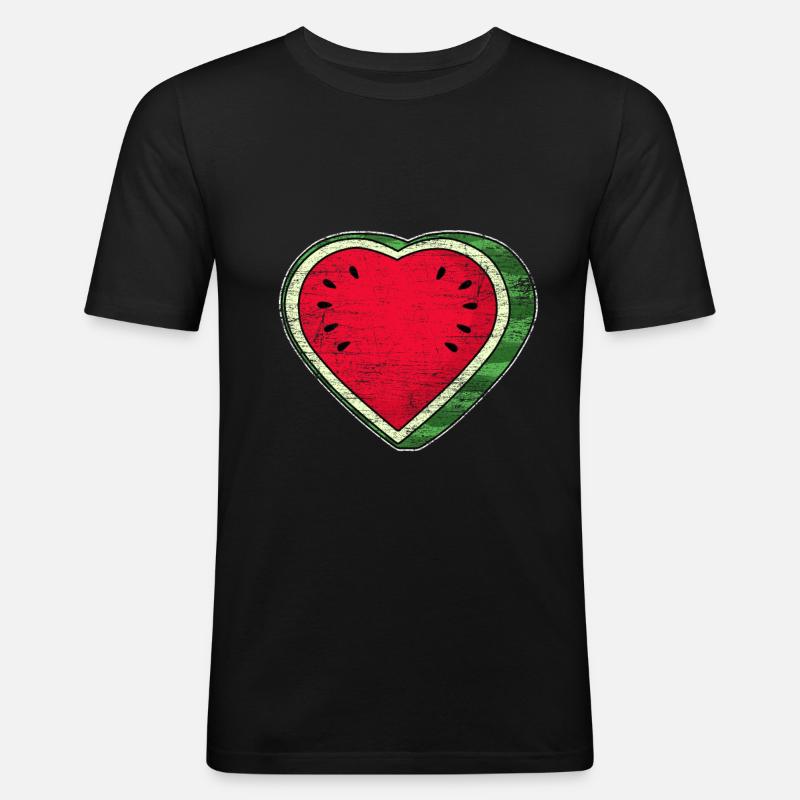 Wassermelone Herz - Männer Slim Fit T-Shirt - Schwarz