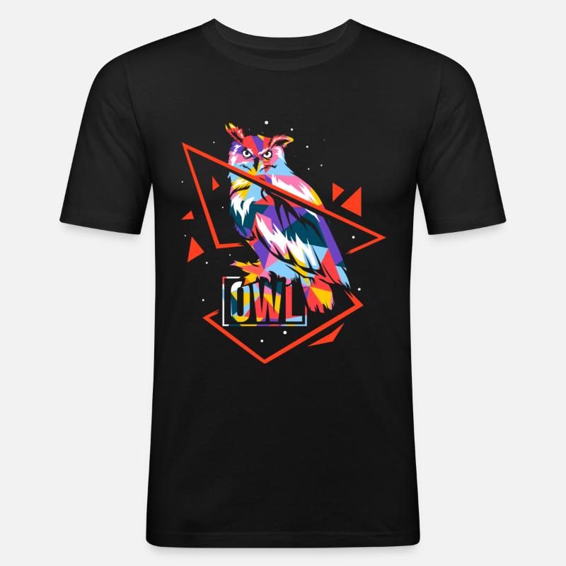 Polygon Eule - Männer Slim Fit T-Shirt - Schwarz