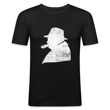Winston Churchills gåva - Slim Fit T-shirt herr - svart - Fram - Nik (191cm)