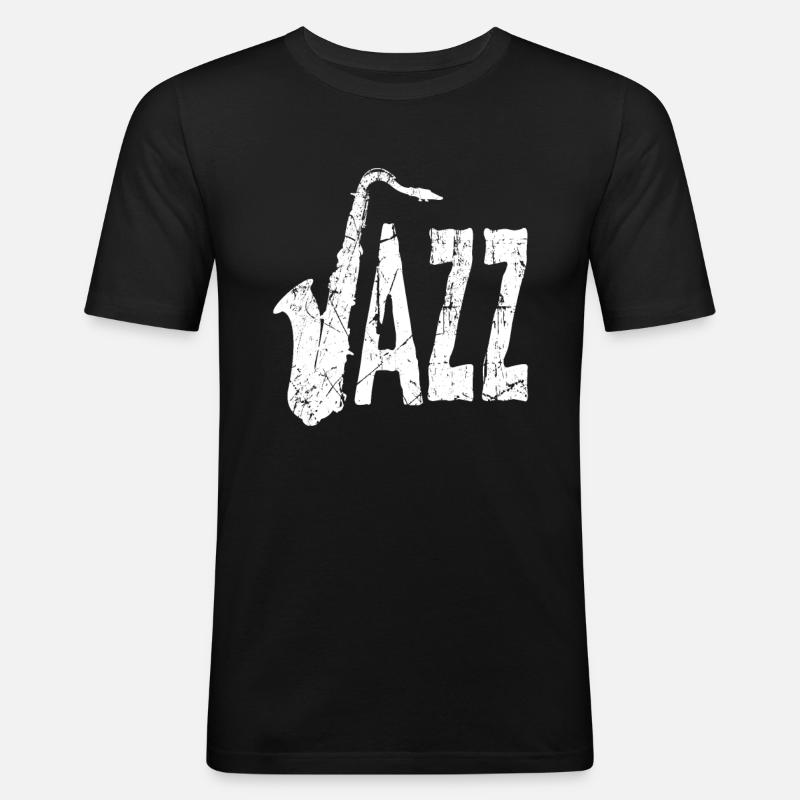 Saxophone - Männer Slim Fit T-Shirt - Schwarz