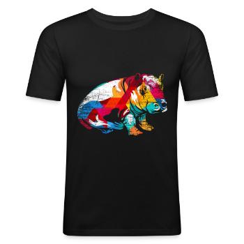 Nilpferd - Männer Slim Fit T-Shirt - Schwarz - Vorne - Nik (191cm)