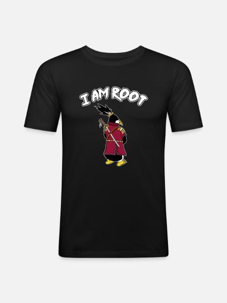 Linux Pingouin I Am Root Geeks Geeks Nerd Computer Ninja - T-shirt près du corps Homme - noir