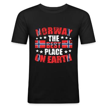 Noorwegen - Mannen slim fit T-shirt - zwart - Voor - Nik (191cm)