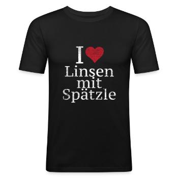 Linsen with Spätzle Geschenk - Männer Slim Fit T-Shirt - Schwarz - Vorne - Nik (191cm)
