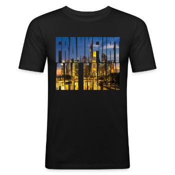 Frankfurt Am Main Foto Skyline - Männer Slim Fit T-Shirt - Schwarz - Vorne - Nik (191cm)