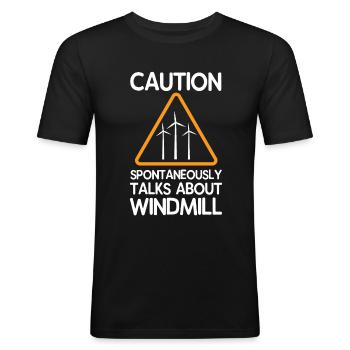 Moulin à vent - T-shirt près du corps Homme - noir - Devant - Nik (191cm)