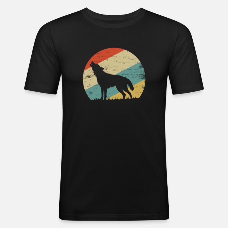 Wolf - Männer Slim Fit T-Shirt - Schwarz