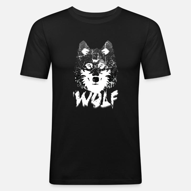 Wolf - Männer Slim Fit T-Shirt - Schwarz