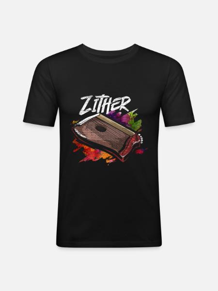 Zither - Männer Slim Fit T-Shirt - Schwarz