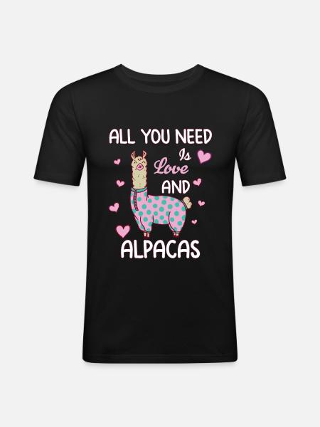 Love and Alpacas - Männer Slim Fit T-Shirt - Schwarz