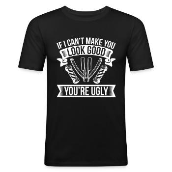 Barber Barbier Coiffeur homme Barbershop - T-shirt près du corps Homme - noir - Devant - Nik (191cm)