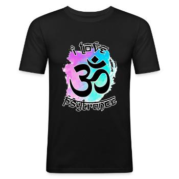 Ich liebe Psytrance Om Symbol Rave Goa Festival - Männer Slim Fit T-Shirt - Schwarz - Vorne - Nik (191cm)