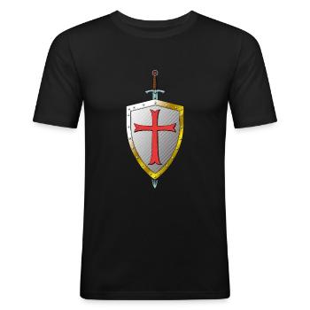 Templar Shield and Sword - Knights Templar - Men's Slim Fit T-Shirt - black - Front - Nik (191cm)