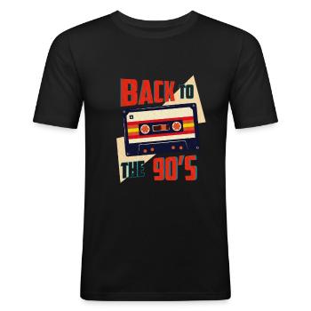 90s 90er - Männer Slim Fit T-Shirt - Schwarz - Vorne - Nik (191cm)