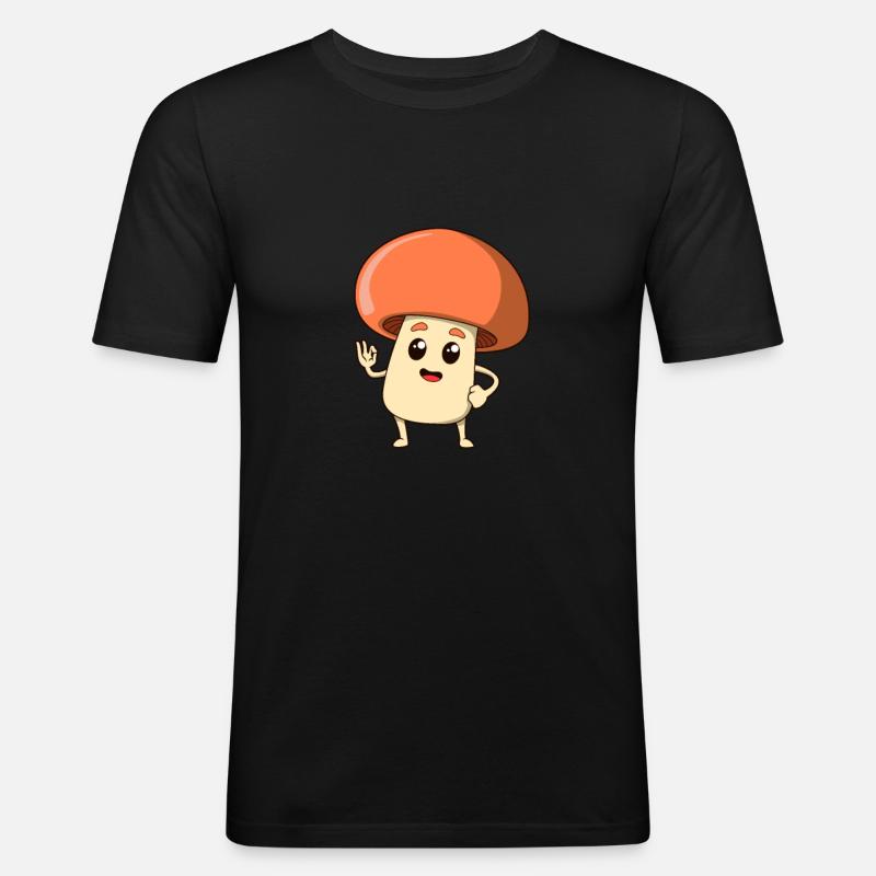 Comic Pilz - Männer Slim Fit T-Shirt - Schwarz