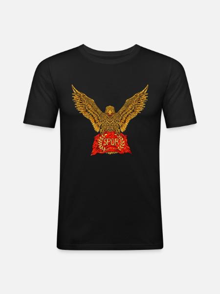 Roman Eagle with Flag - SPQR - Men's Slim Fit T-Shirt - black