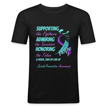 Aide contre le suicide Cadeau - T-shirt près du corps Homme - noir - Devant - Nik (191cm)