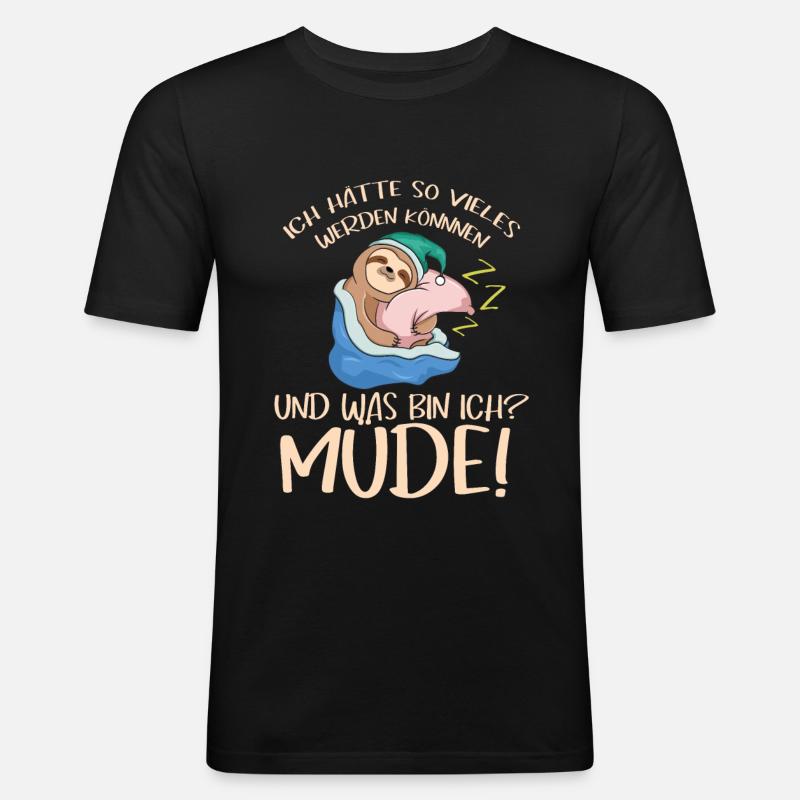 Faultier - Männer Slim Fit T-Shirt - Schwarz
