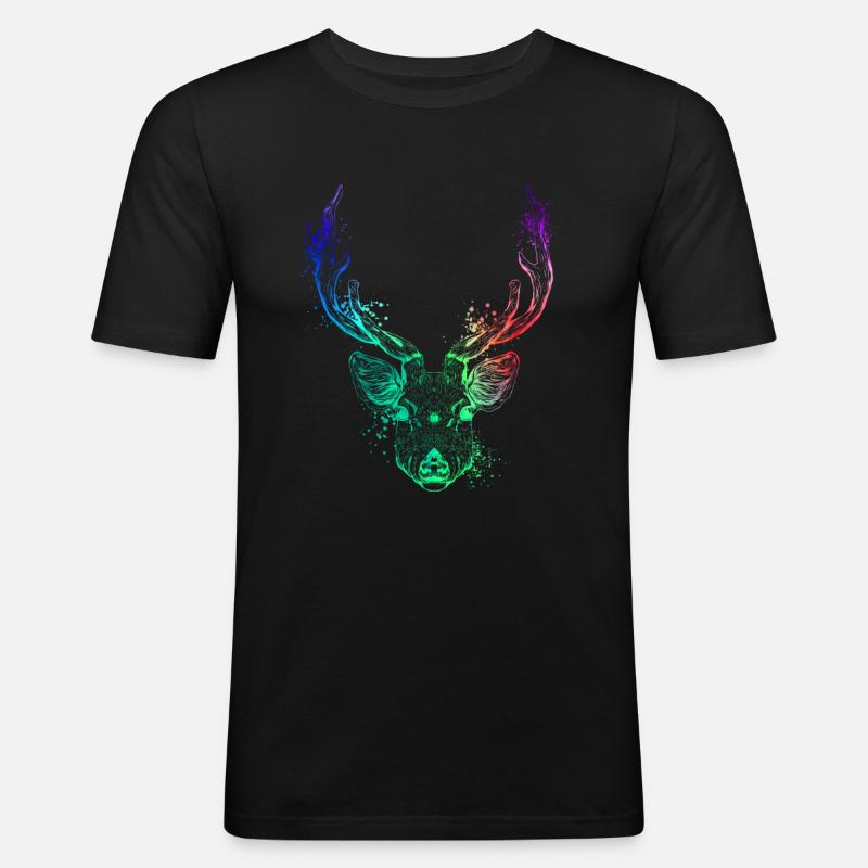 Farbenfroher Hirschkopf - Männer Slim Fit T-Shirt - Schwarz