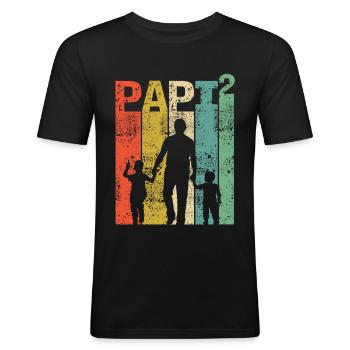 Papi Zwilling Vater von Zwillingen Papa Vatertag - Männer Slim Fit T-Shirt - Schwarz - Vorne - Nik (191cm)