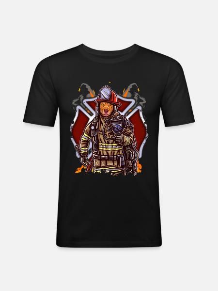 Funny Pitbull Firefighter Fireman - Men's Slim Fit T-Shirt - black