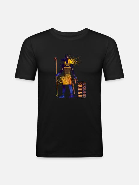 Colored drawing of the Egyptian god Anubis - Men's Slim Fit T-Shirt - black