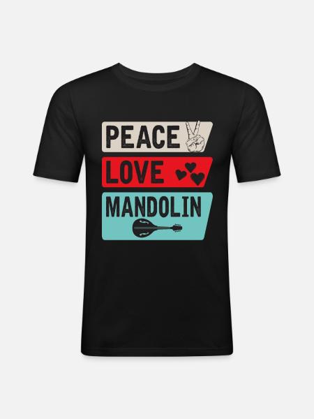 Peace Love Mandolin Banjo Mandolin - Men's Slim Fit T-Shirt - black