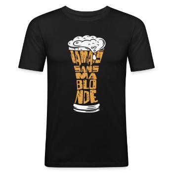 JAMAIS SANS MA BLONDE - T-shirt près du corps Homme - noir - Devant - Nik (191cm)