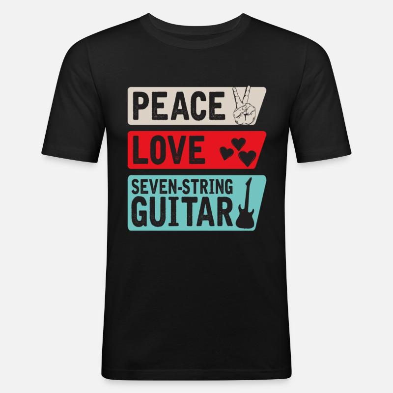 Peace Love Seven-String Guitar Music - Männer Slim Fit T-Shirt - Schwarz