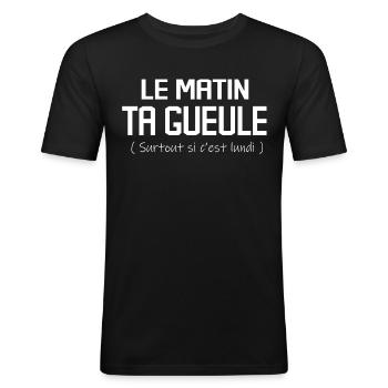 Le Matin Ta Gueule - T-shirt près du corps Homme - noir - Devant - Nik (191cm)