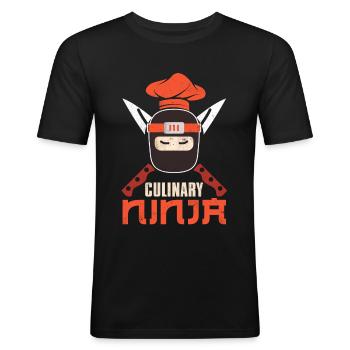 Kock Kock Kök Kock Kock Mat Present - Slim Fit T-shirt herr - svart - Fram - Nik (191cm)