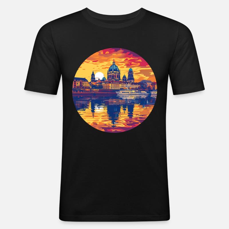 Dresden Skyline - Männer Slim Fit T-Shirt - Schwarz