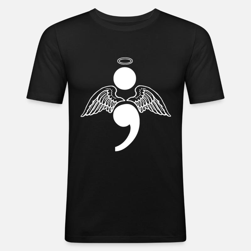 Semikolon Engel Depression Suicide Geschenk - Männer Slim Fit T-Shirt - Schwarz