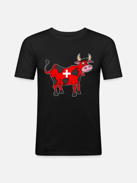 Zwitserse Koe Kruis Schattig Cadeau - Mannen slim fit T-shirt - zwart
