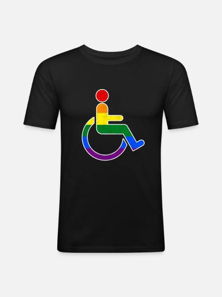 Sjove homoseksuelle kørestols regnbuetrøje - Herre Slim Fit T-Shirt - sort