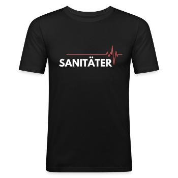 Sanitäter Herzschlag Notfallsanitäter EKG - Männer Slim Fit T-Shirt - Schwarz - Vorne - Nik (191cm)