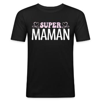 Super maman. Cadeau maman, fêtes des mères. maman. - T-shirt près du corps Homme - noir - Devant - Nik (191cm)